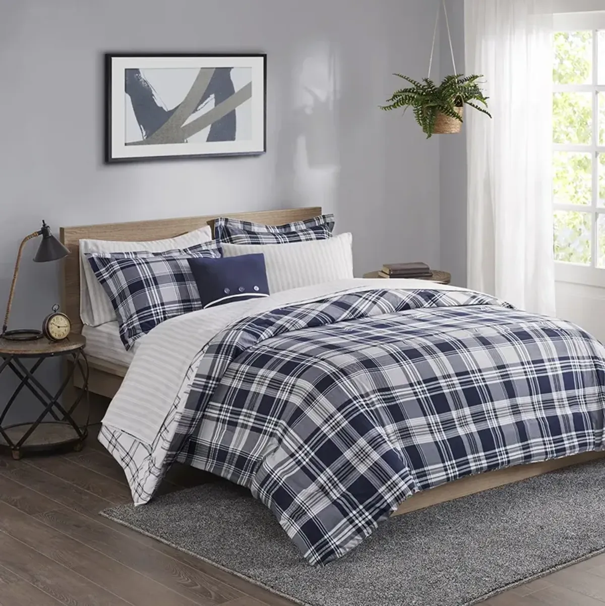 Madison Park Essentials Patrick Navy 8 Piece Comforter Set with Bed Sheets