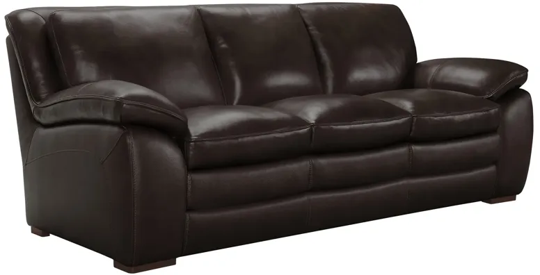 Zanna Contemporary Sofa in Genuine Dark Brown Leather with Brown Wood Legs