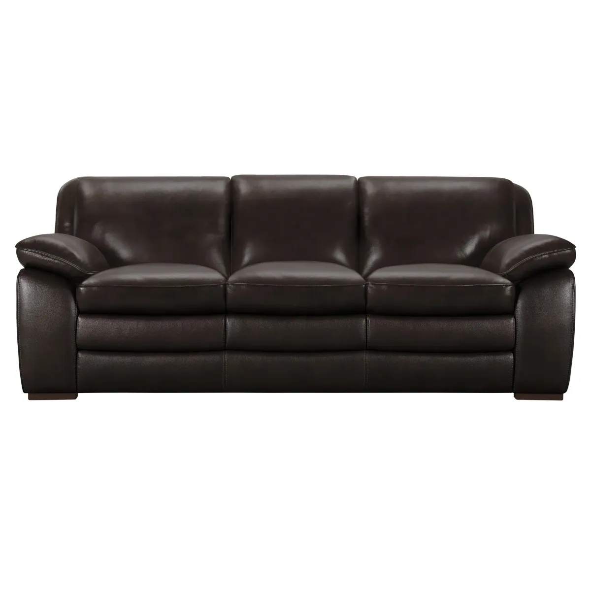 Zanna Contemporary Sofa in Genuine Dark Brown Leather with Brown Wood Legs