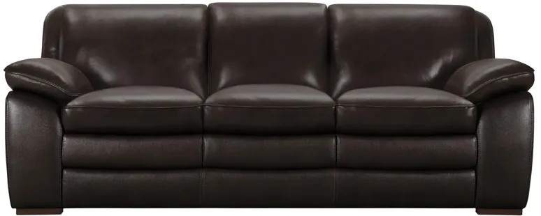 Zanna Contemporary Sofa in Genuine Dark Brown Leather with Brown Wood Legs