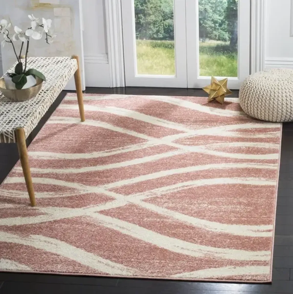 Adirondack Contemporary Rose / Cream 2'-6" X 8' Powerloomed Rug