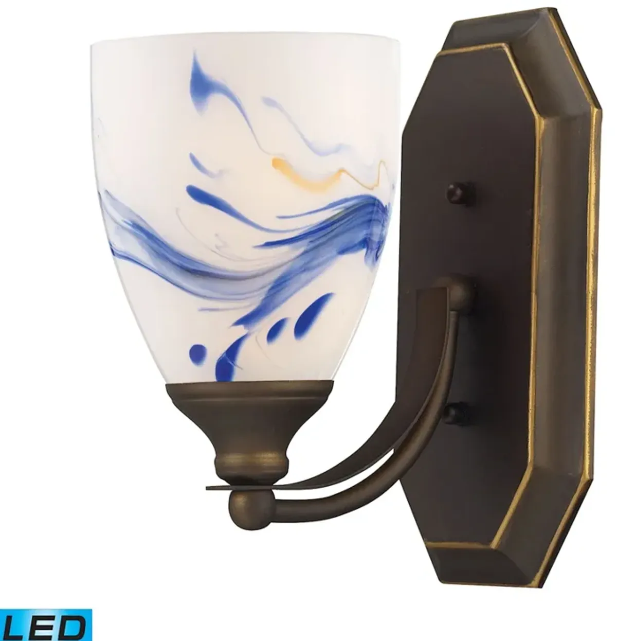 Mix-N-Match Vanity 1-Light Wall Lamp in Aged Bronze with Mountain Glass - Includes LED Bulb