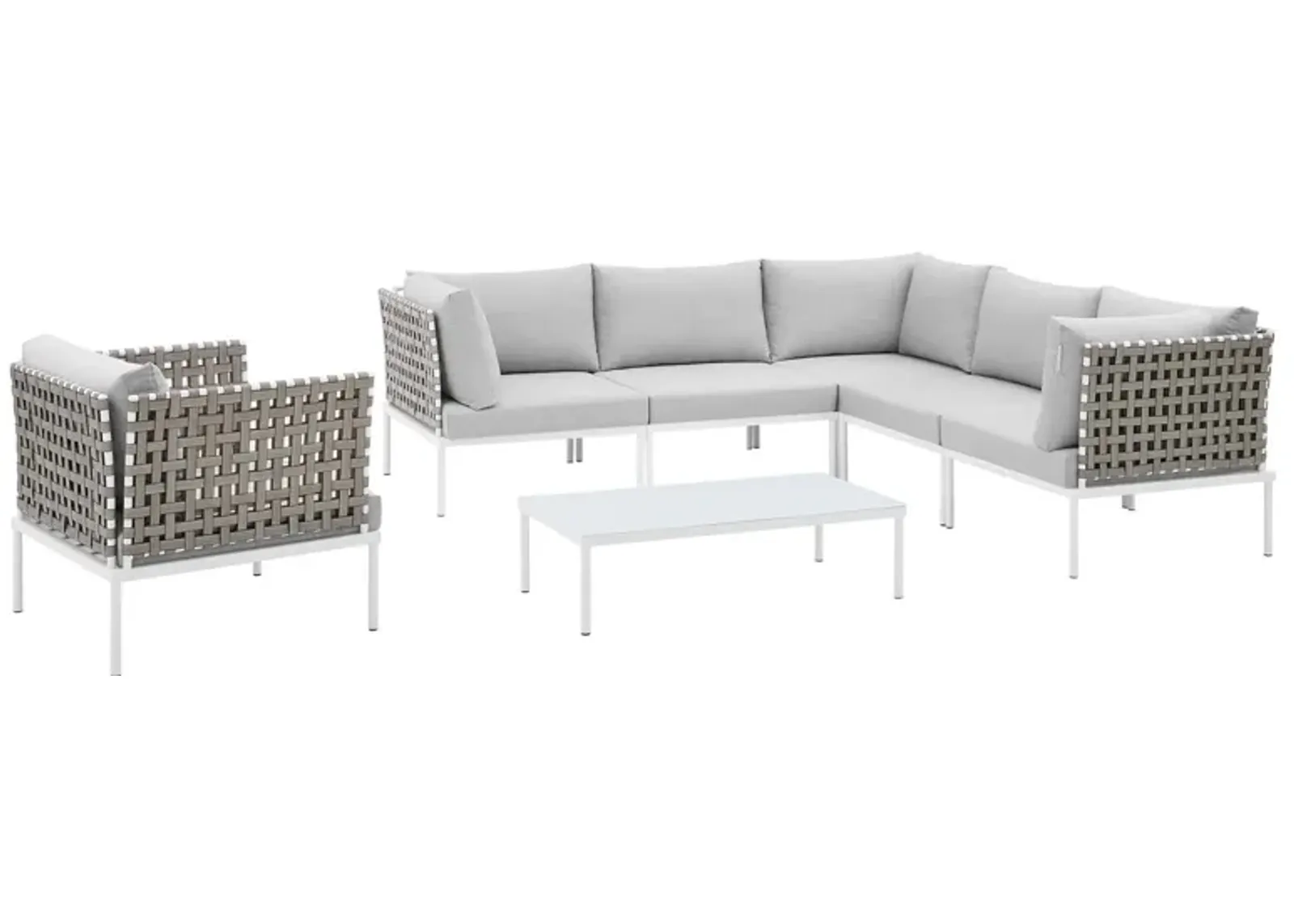 Harmony 7-Piece  Sunbrella® Basket Weave Outdoor Patio Aluminum Sectional Sofa Set