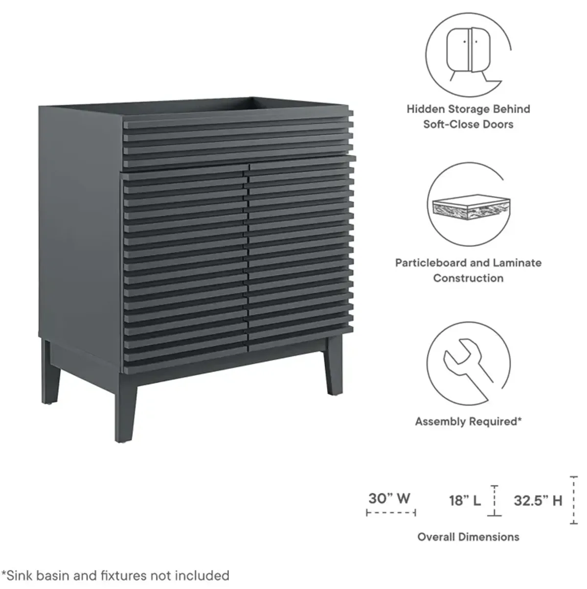 Render 30" Bathroom Vanity Cabinet (Sink Basin Not Included)