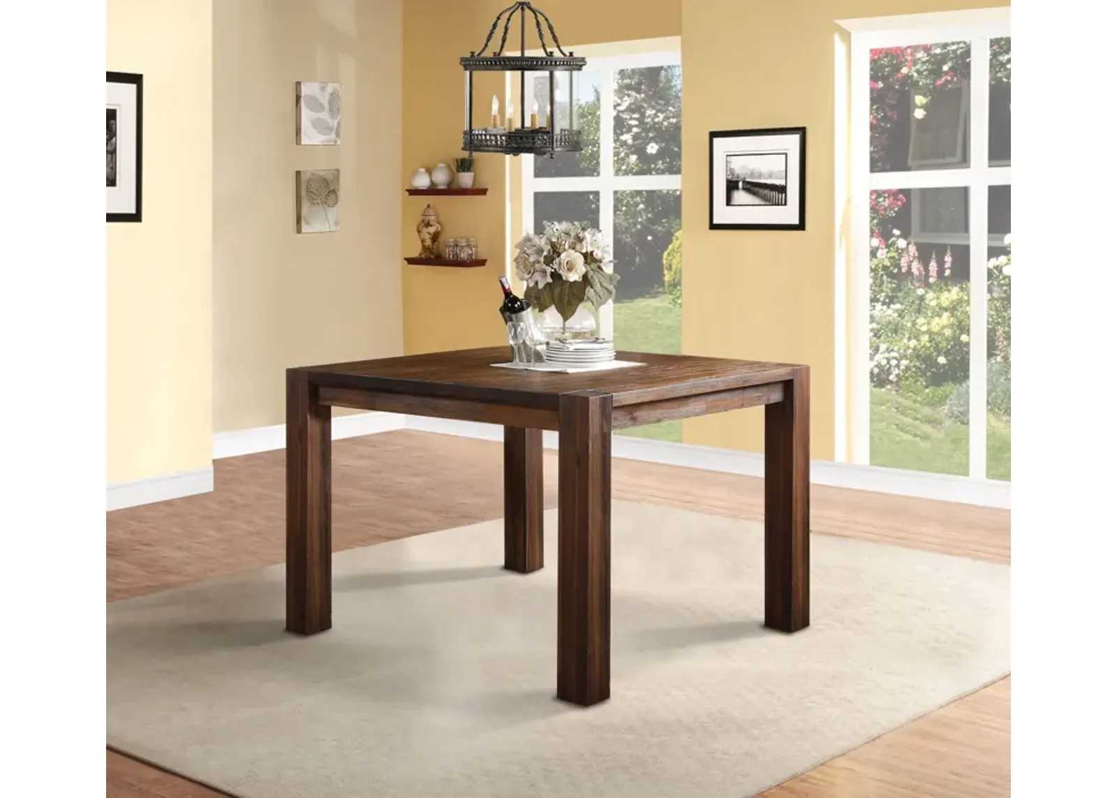 Meadow Solid Wood Square Counter Table in Brick Brown