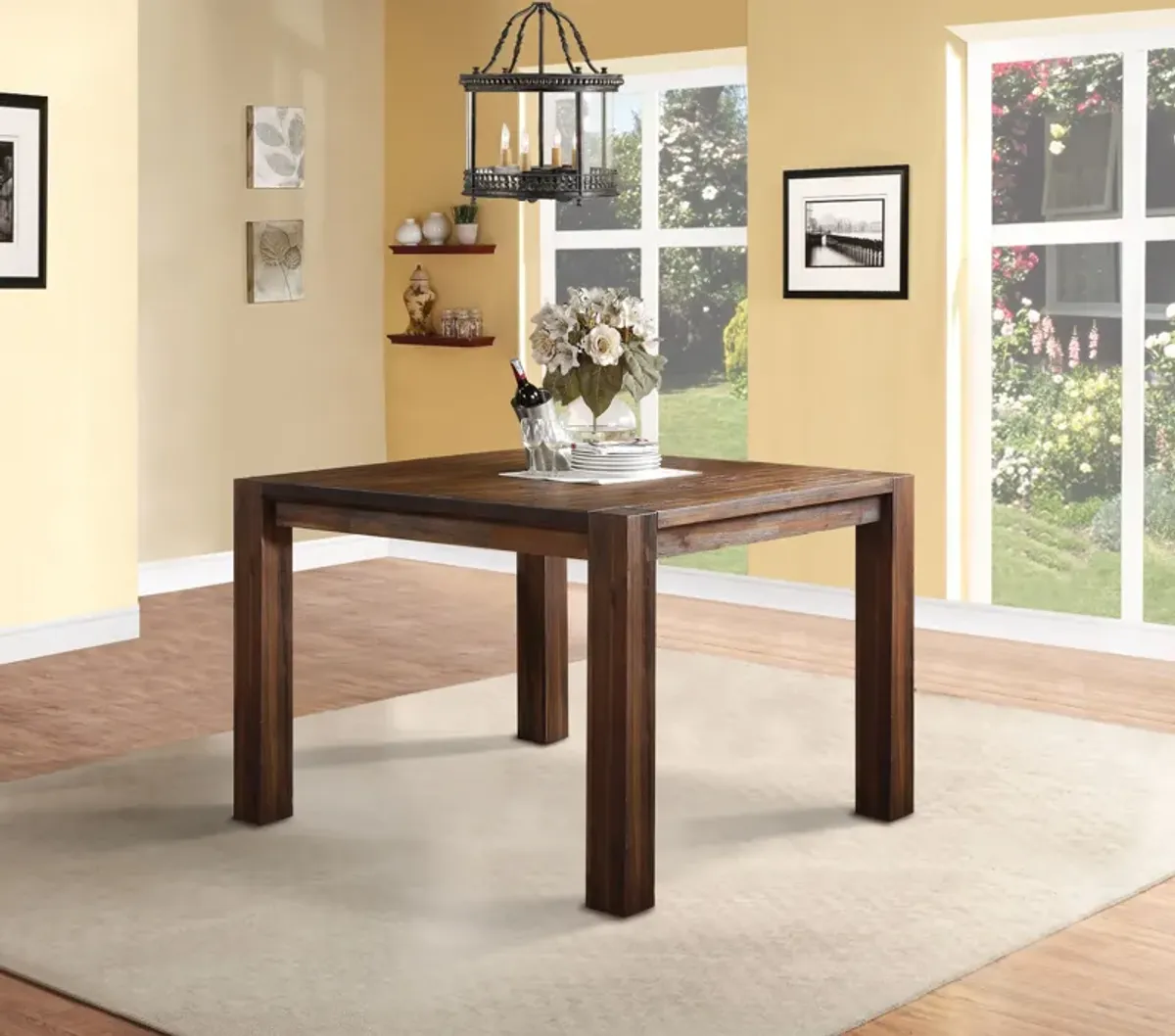 Meadow Solid Wood Square Counter Table in Brick Brown