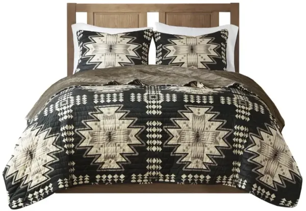 Woolrich Sierra Tan/Black Oversized Print Plush Quilt Set