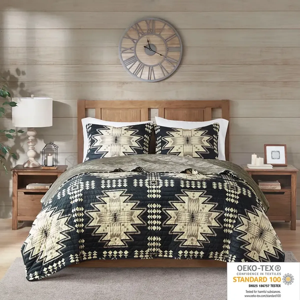 Woolrich Sierra Tan/Black Oversized Print Plush Quilt Set