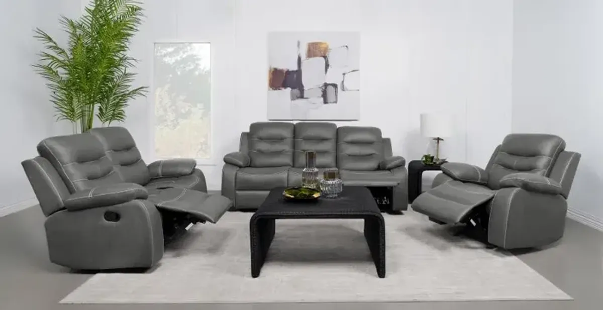 Nova 3-piece Upholstered Motion Reclining Sofa Set Dark Grey