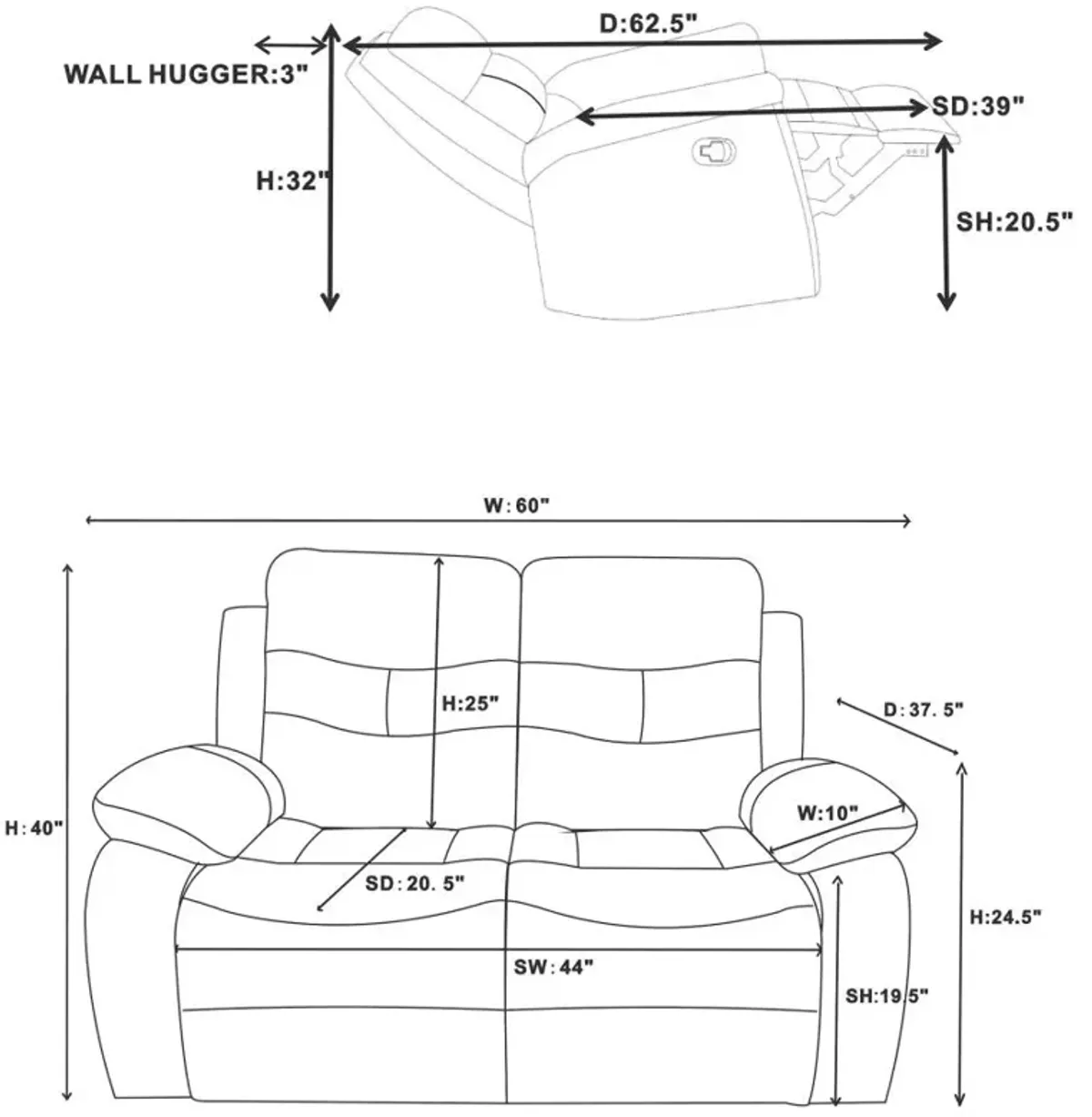 Nova 3-piece Upholstered Motion Reclining Sofa Set Dark Grey