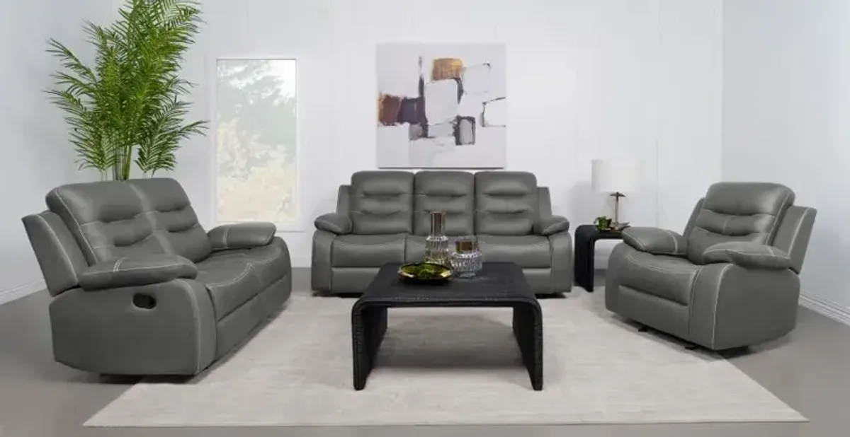 Nova 3-piece Upholstered Motion Reclining Sofa Set Dark Grey