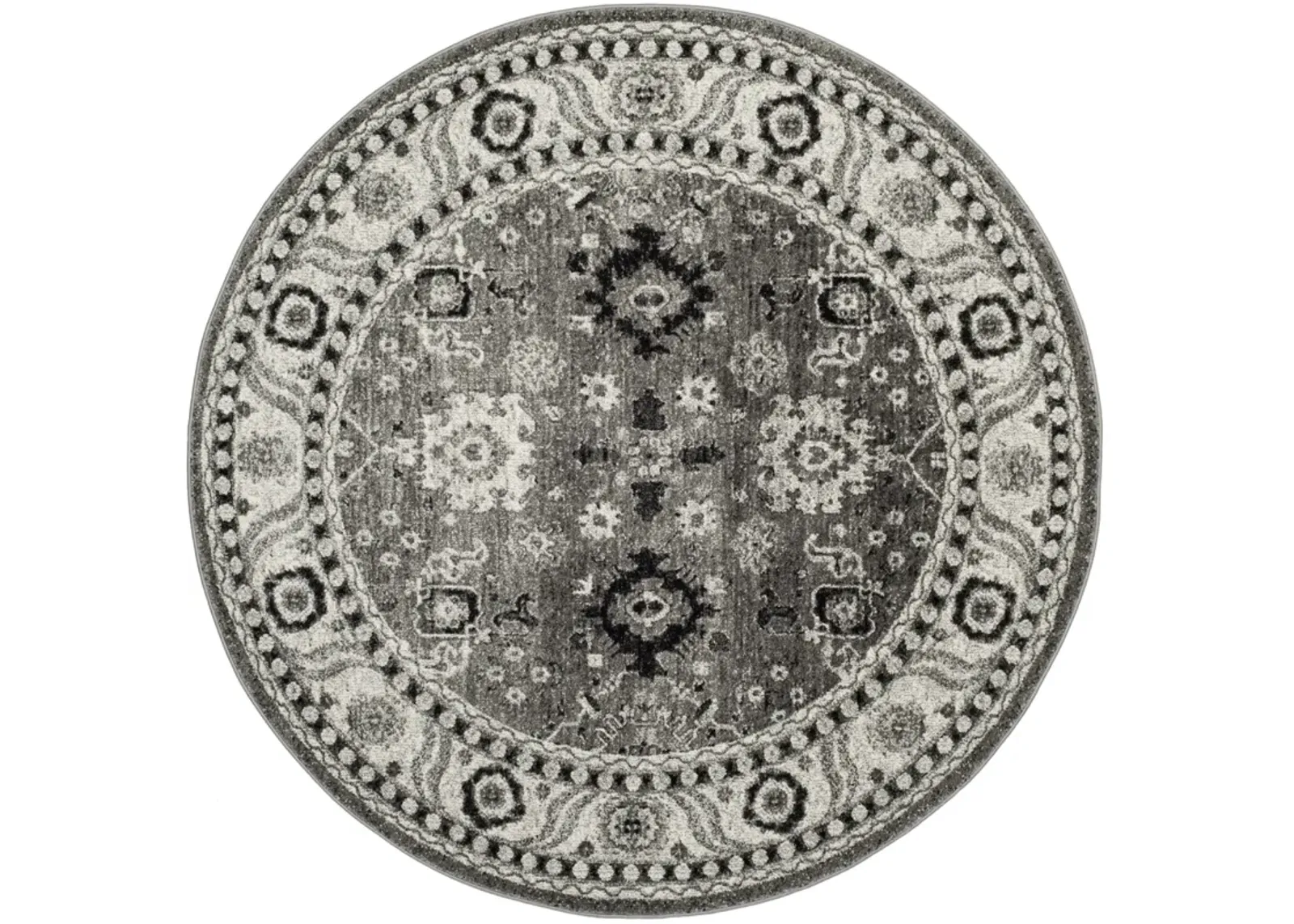 VINTAGE HAMADAN 214 GREY  5'-3' x 5'-3' Round Round Rug