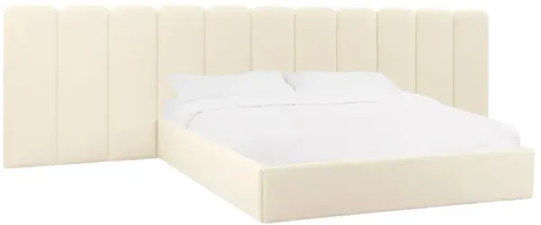 Palani Cream Velvet King Bed with Wings
