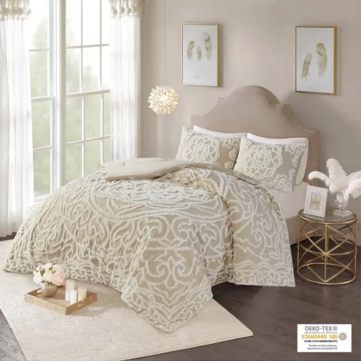 Madison Park Laetitia Taupe Tufted Cotton Chenille Medallion Comforter Set