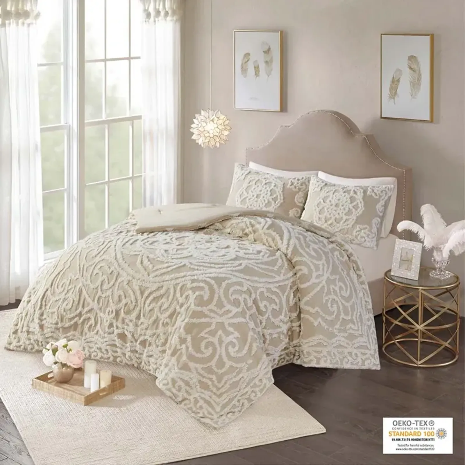 Madison Park Laetitia Taupe Tufted Cotton Chenille Medallion Comforter Set