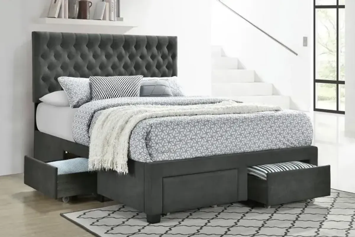 Soledad Full 4-drawer Button Tufted Storage Bed Charcoal