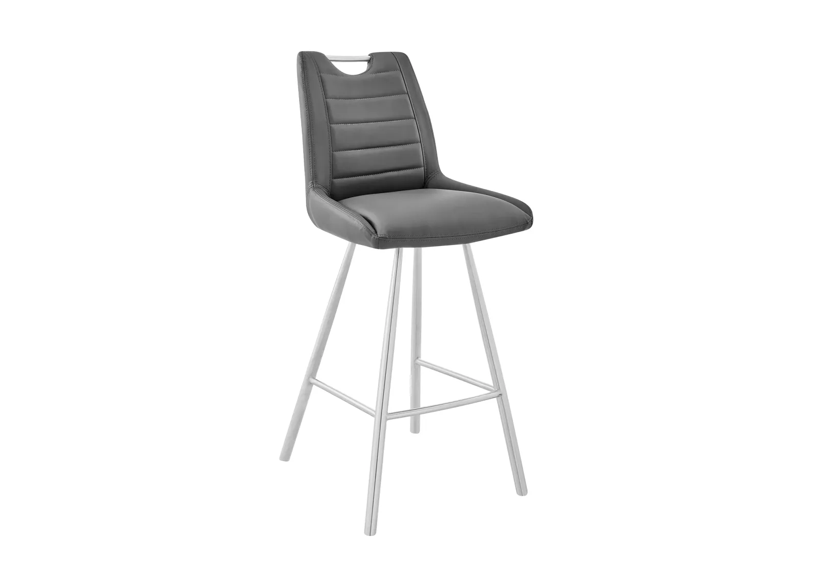 Arizona 30" Bar Height Bar Stool in Charcoal Faux Leather and Brushed Stainless Steel Finish