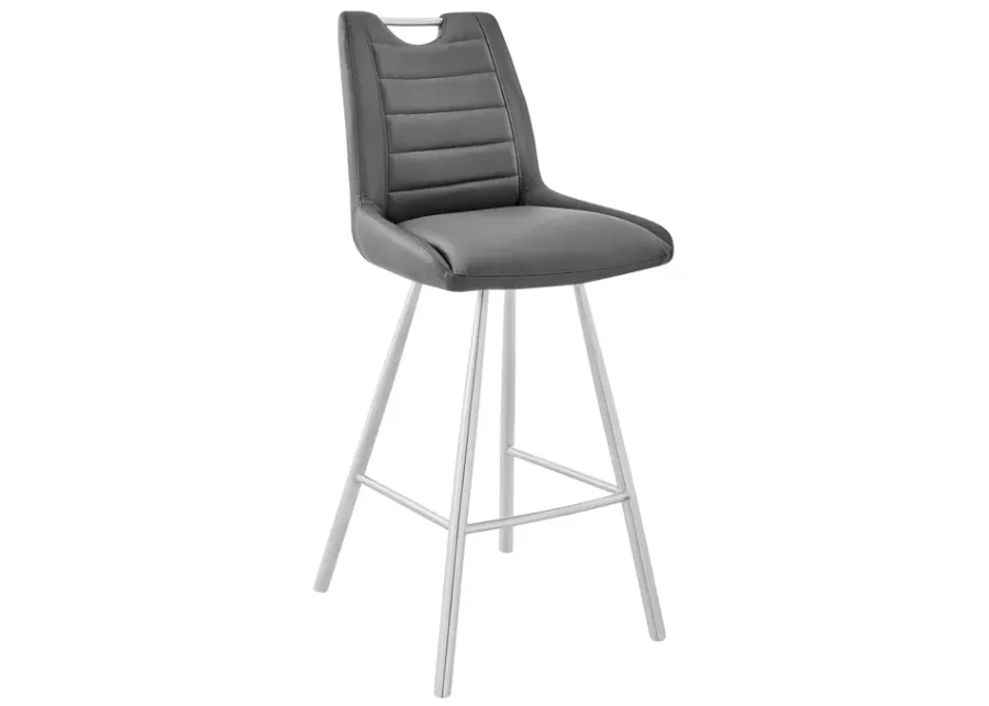 Arizona 30" Bar Height Bar Stool in Charcoal Faux Leather and Brushed Stainless Steel Finish