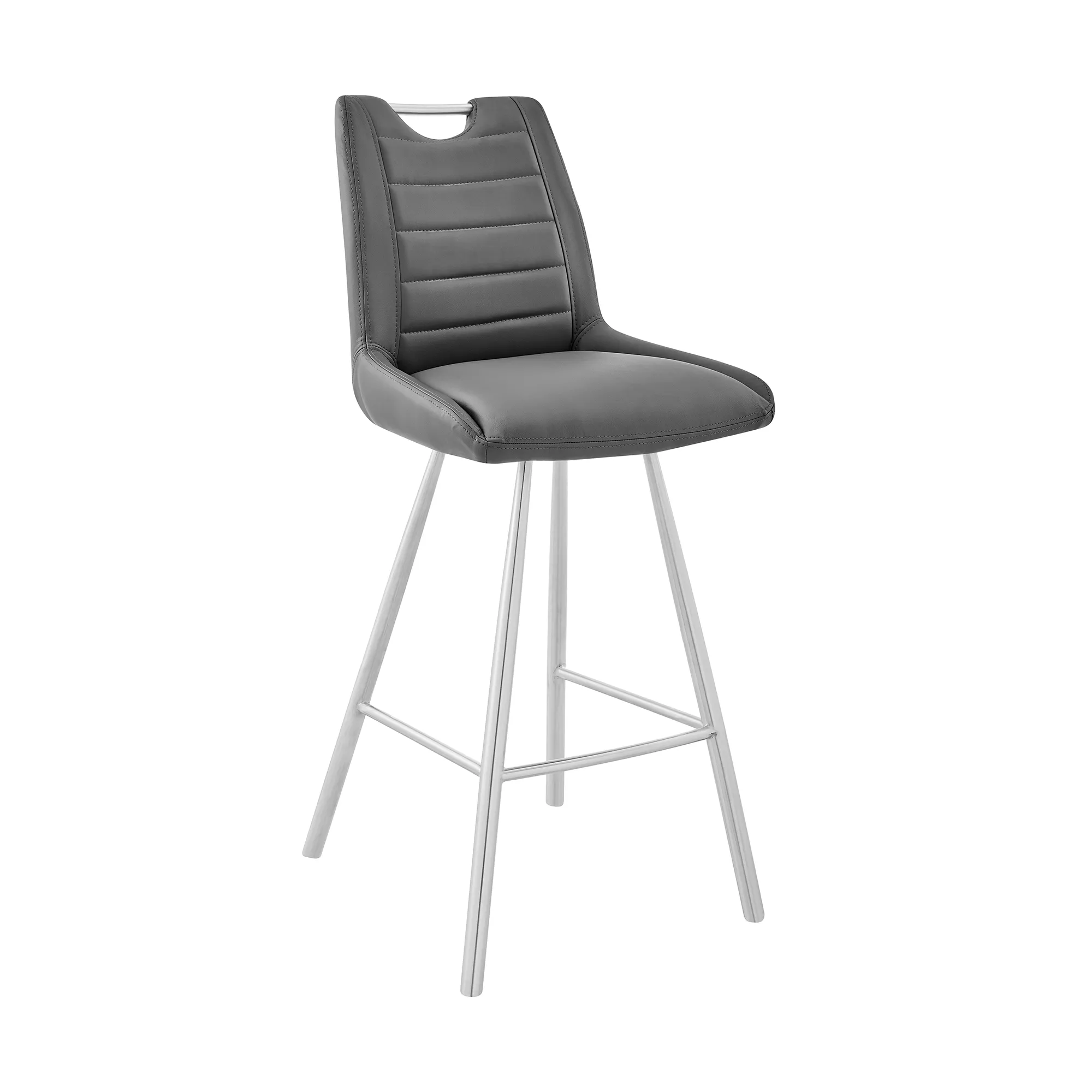 Arizona 30" Bar Height Bar Stool in Charcoal Faux Leather and Brushed Stainless Steel Finish