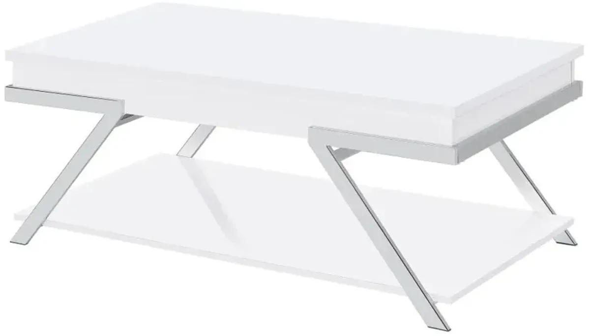 Marcia Wood Rectangular Lift Top Coffee Table White High Gloss and Chrome