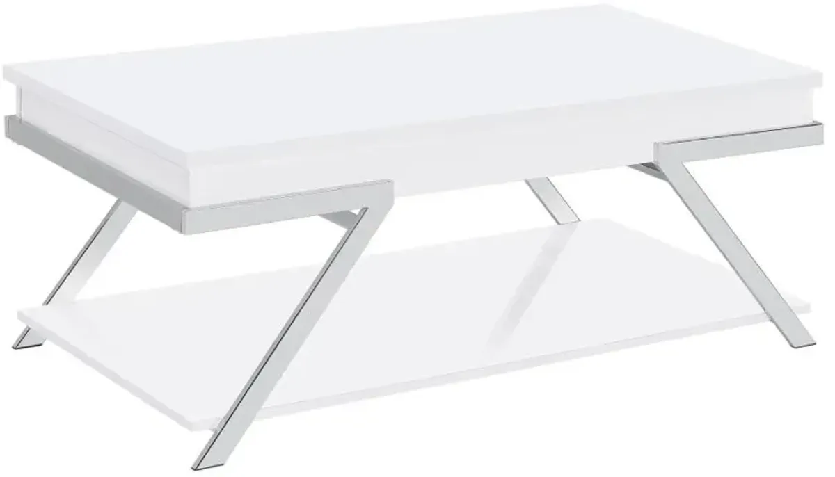 Marcia Wood Rectangular Lift Top Coffee Table White High Gloss and Chrome