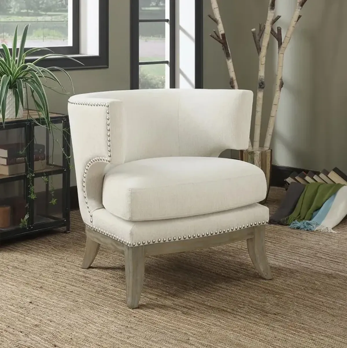 Hanover Dominic Barrel Back Accent Chair White And Weathered Grey