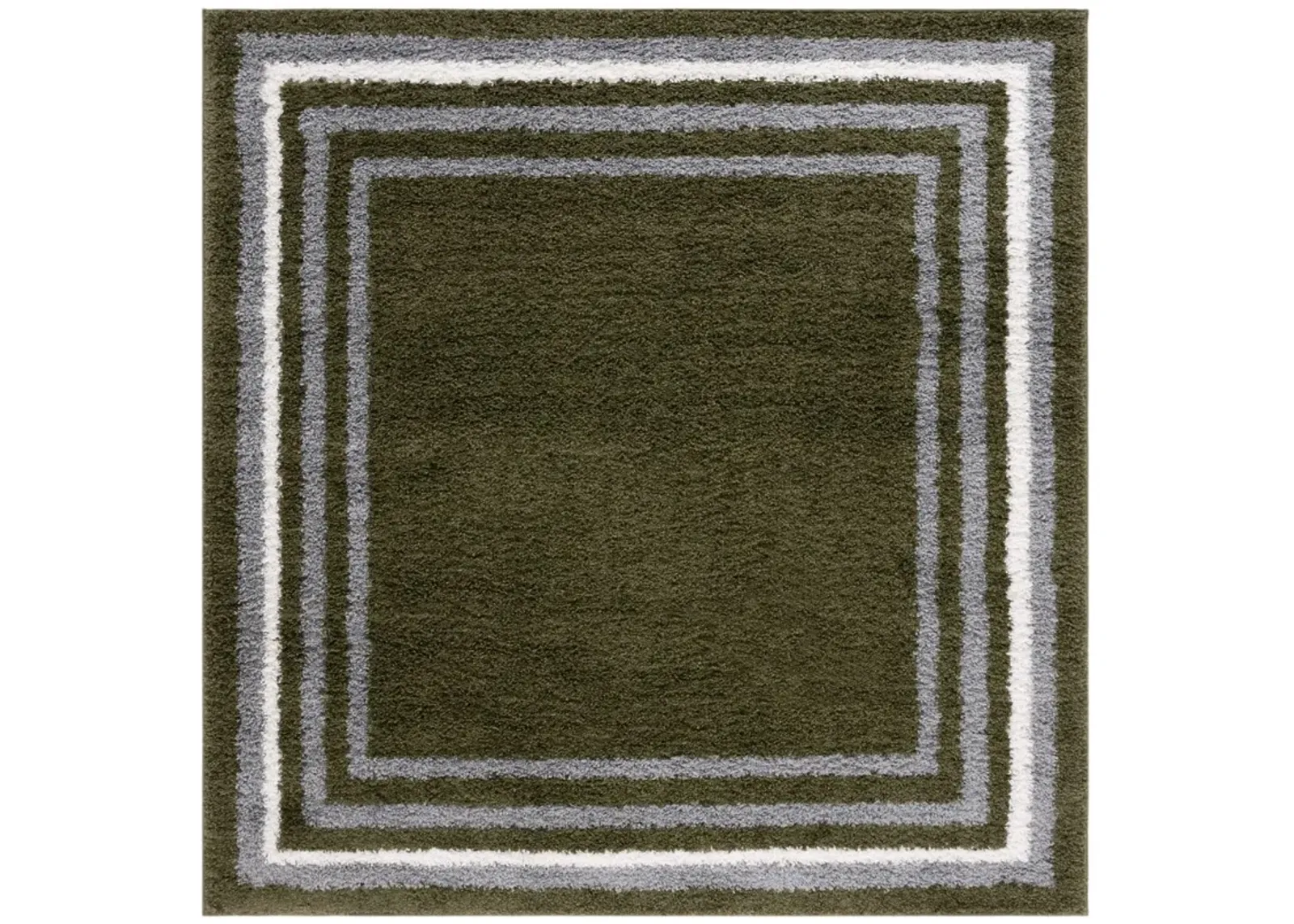 BORDER & STRIPE SHAG 251 Green 6'-7' X 6'-7' Square Square Rug