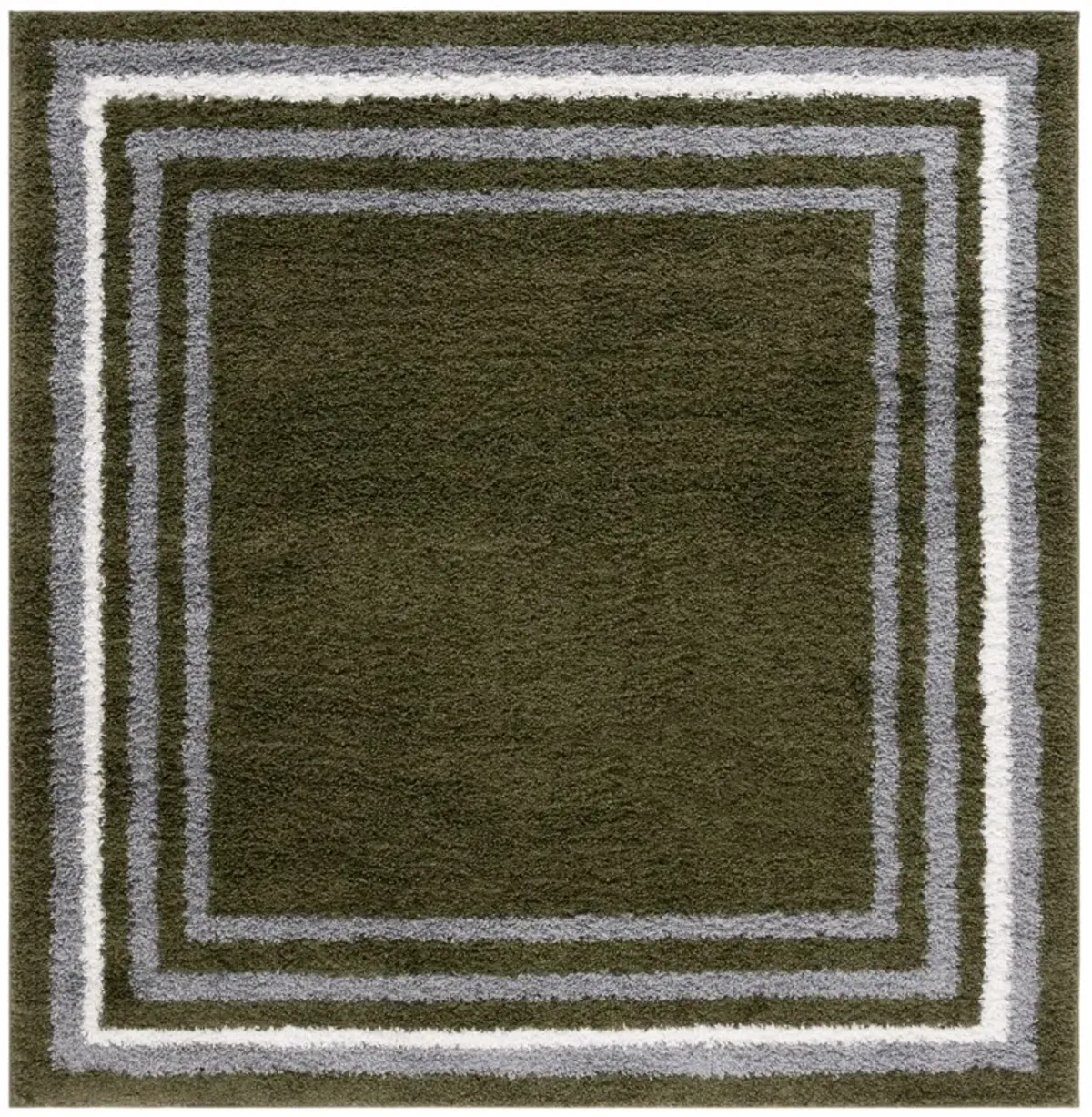 BORDER & STRIPE SHAG 251 Green 6'-7' X 6'-7' Square Square Rug