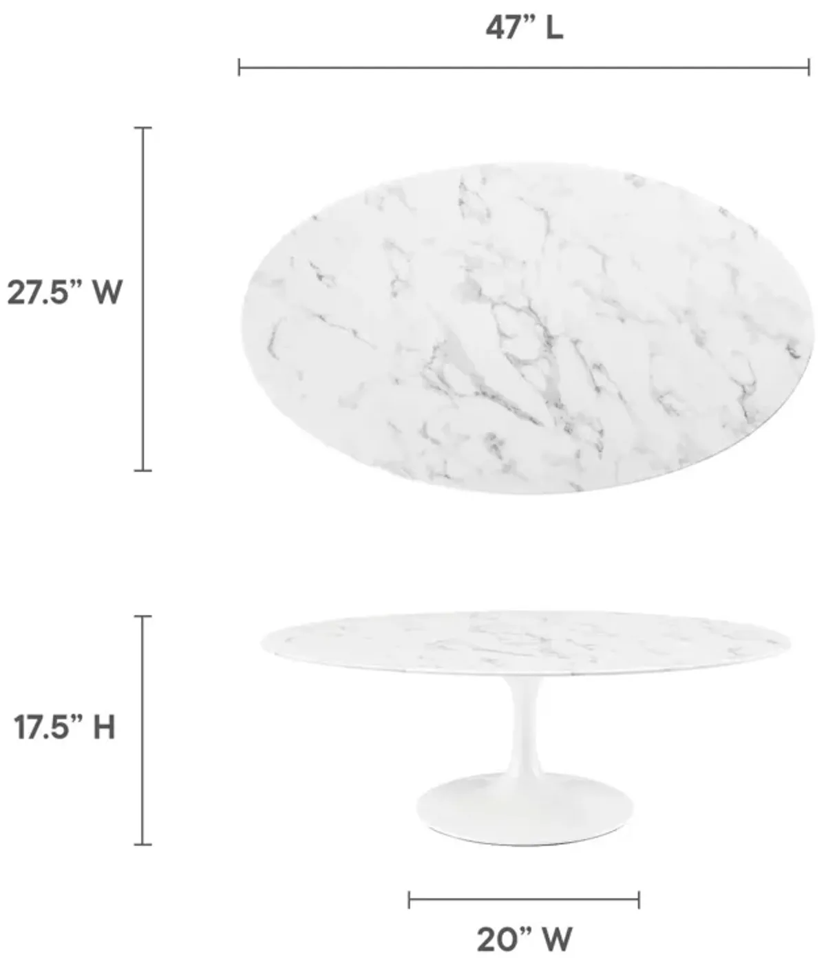 Lippa 48" Oval Artificial Marble Coffee Table