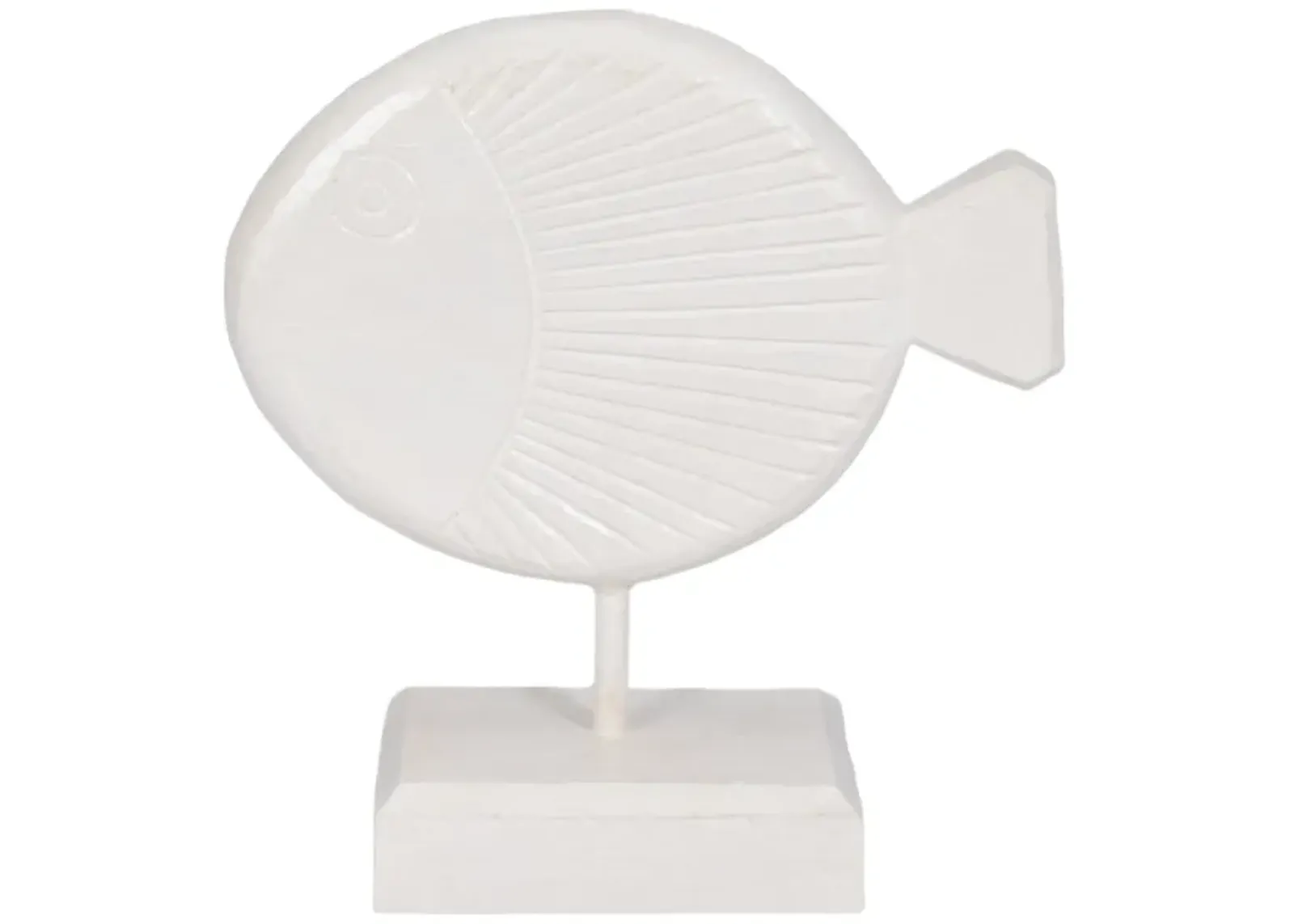 Wood, 11" Fish On Stand, White