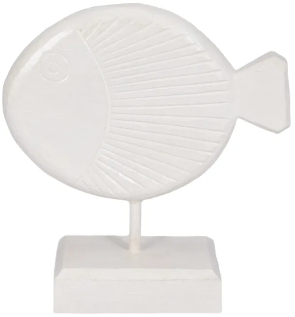 Wood, 11" Fish On Stand, White