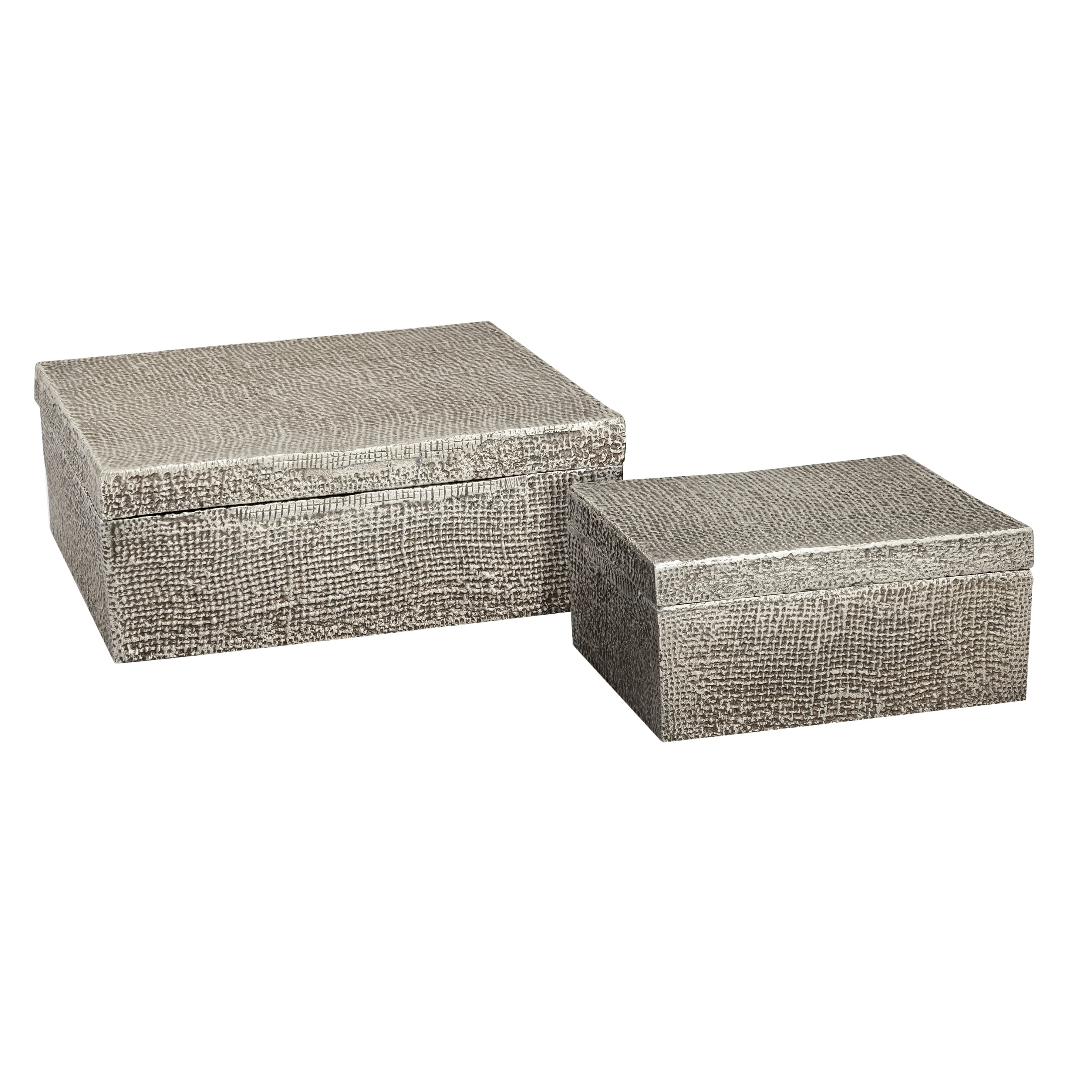 Square Linen Texture Box - Small Nickel