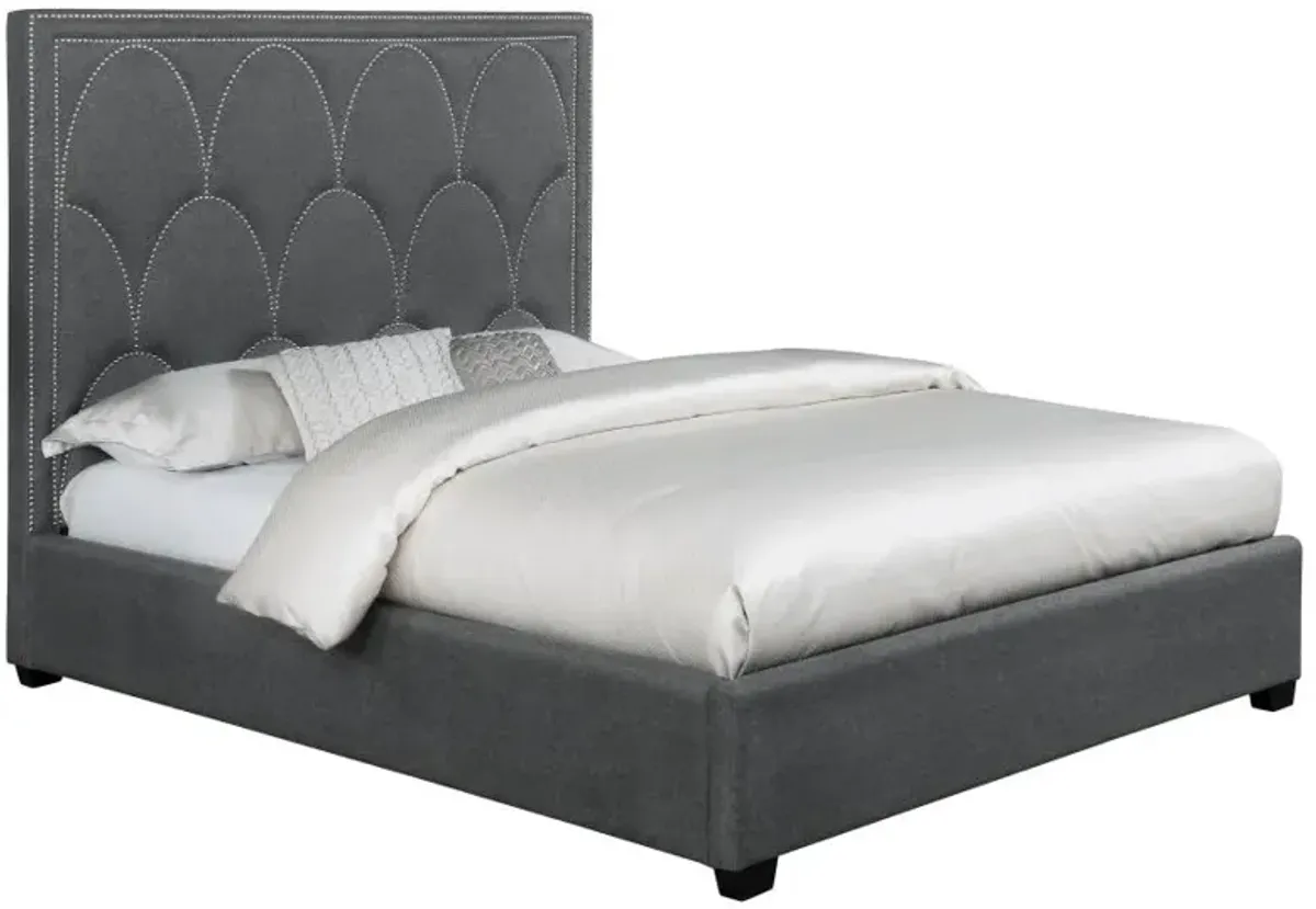 Bowfield Upholstered Bed with Nailhead Trim Charcoal