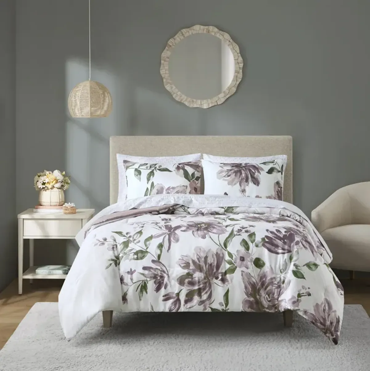 Madison Park Essentials Alice Mauve Floral Comforter Set with Bed Sheets