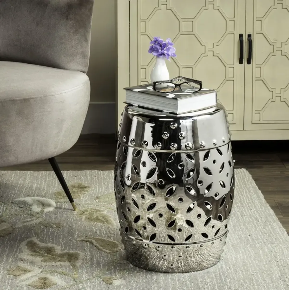 Silver Lattice Coin Garden Stool