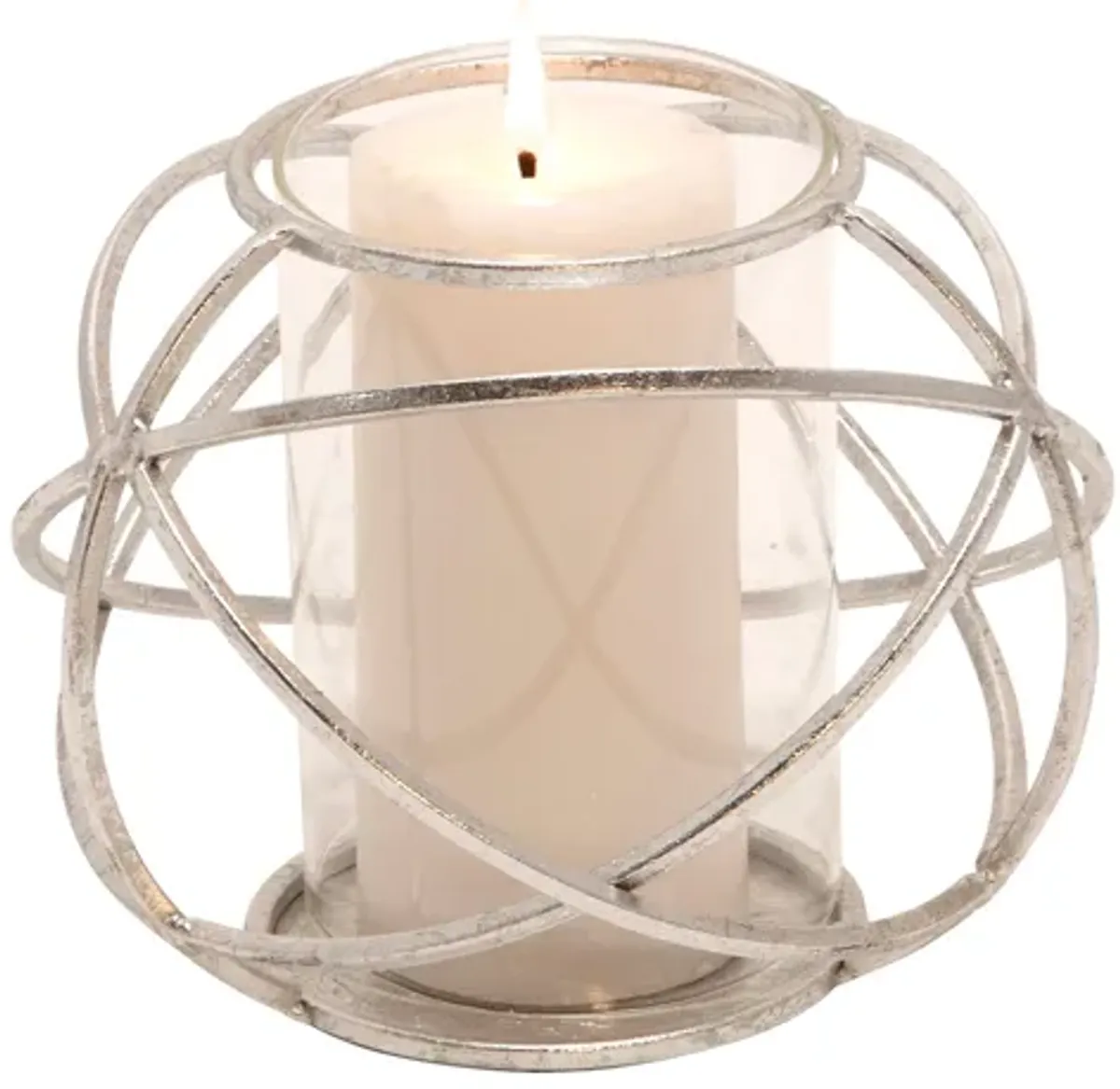 S/2 6" Orb Candle Holder , Silver