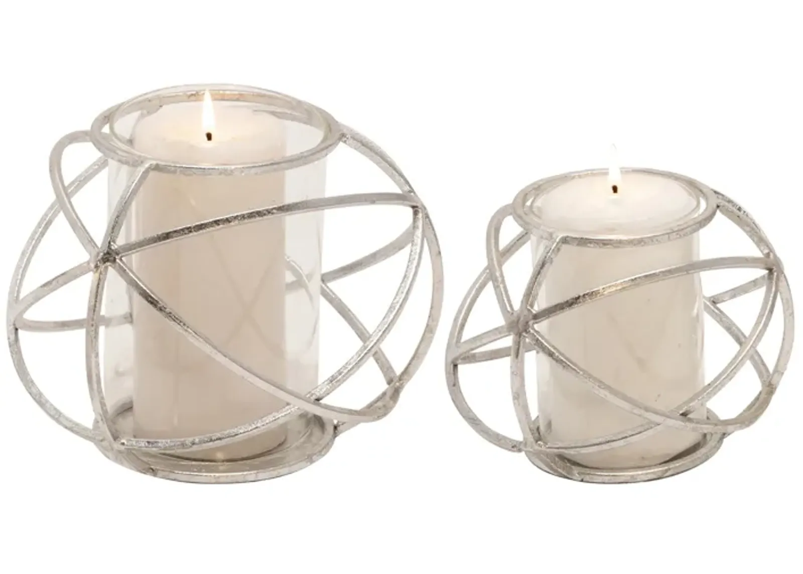 S/2 6" Orb Candle Holder , Silver