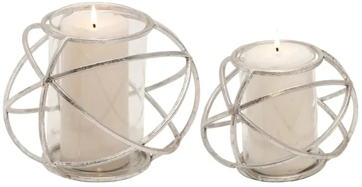 S/2 6" Orb Candle Holder , Silver