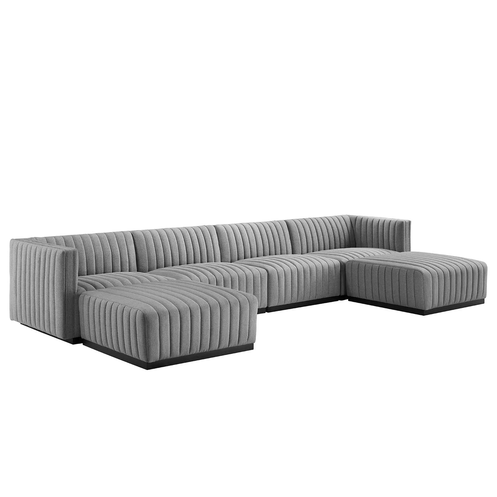 Conjure Channel Tufted Upholstered Fabric 6-Piece Sectional