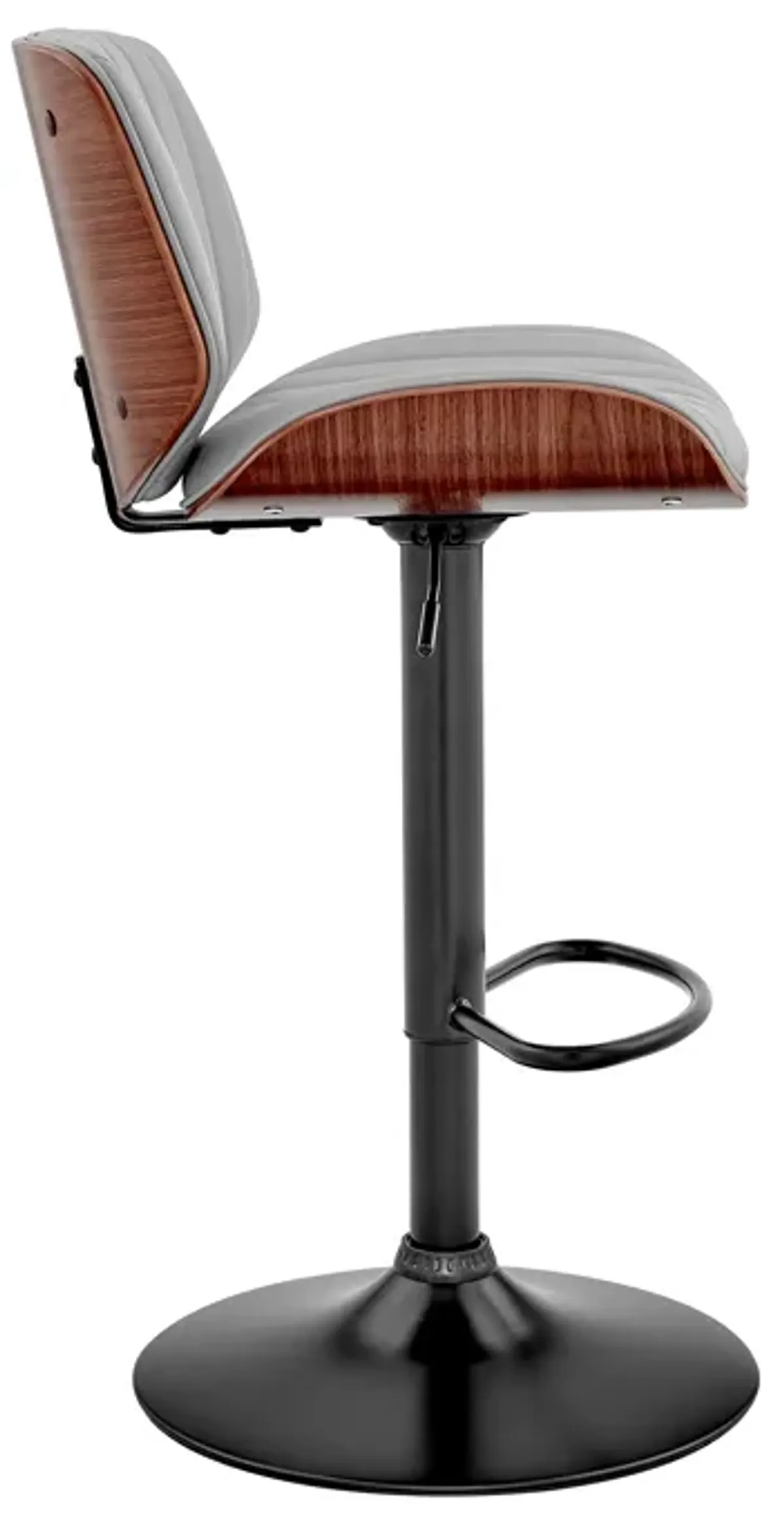 Brock Adjustable Gray Faux Leather and Walnut Wood with Black Finish Bar Stool