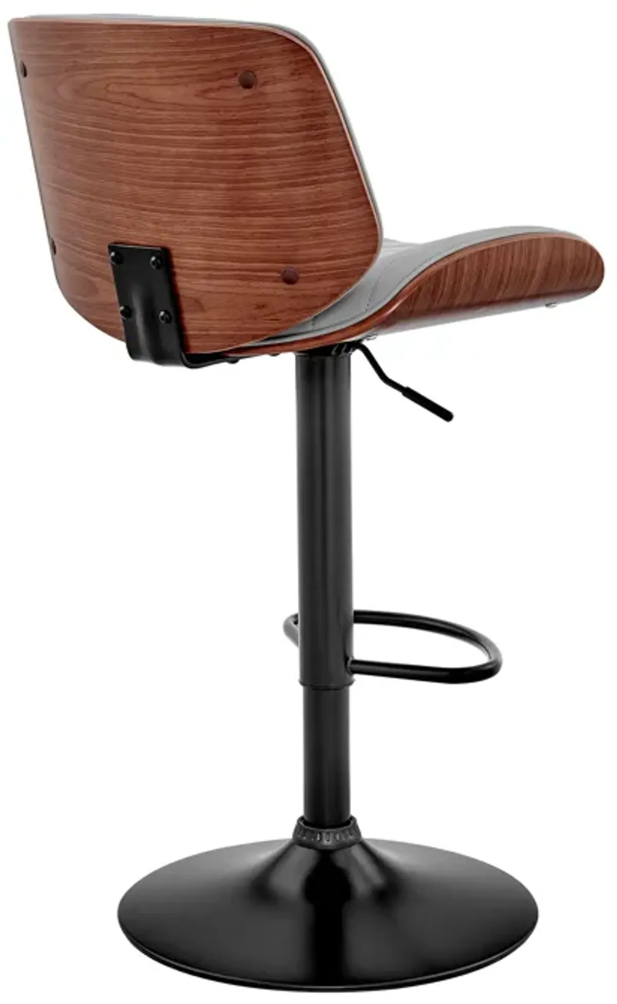 Brock Adjustable Gray Faux Leather and Walnut Wood with Black Finish Bar Stool