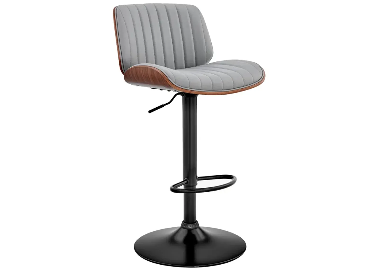 Brock Adjustable Gray Faux Leather and Walnut Wood with Black Finish Bar Stool