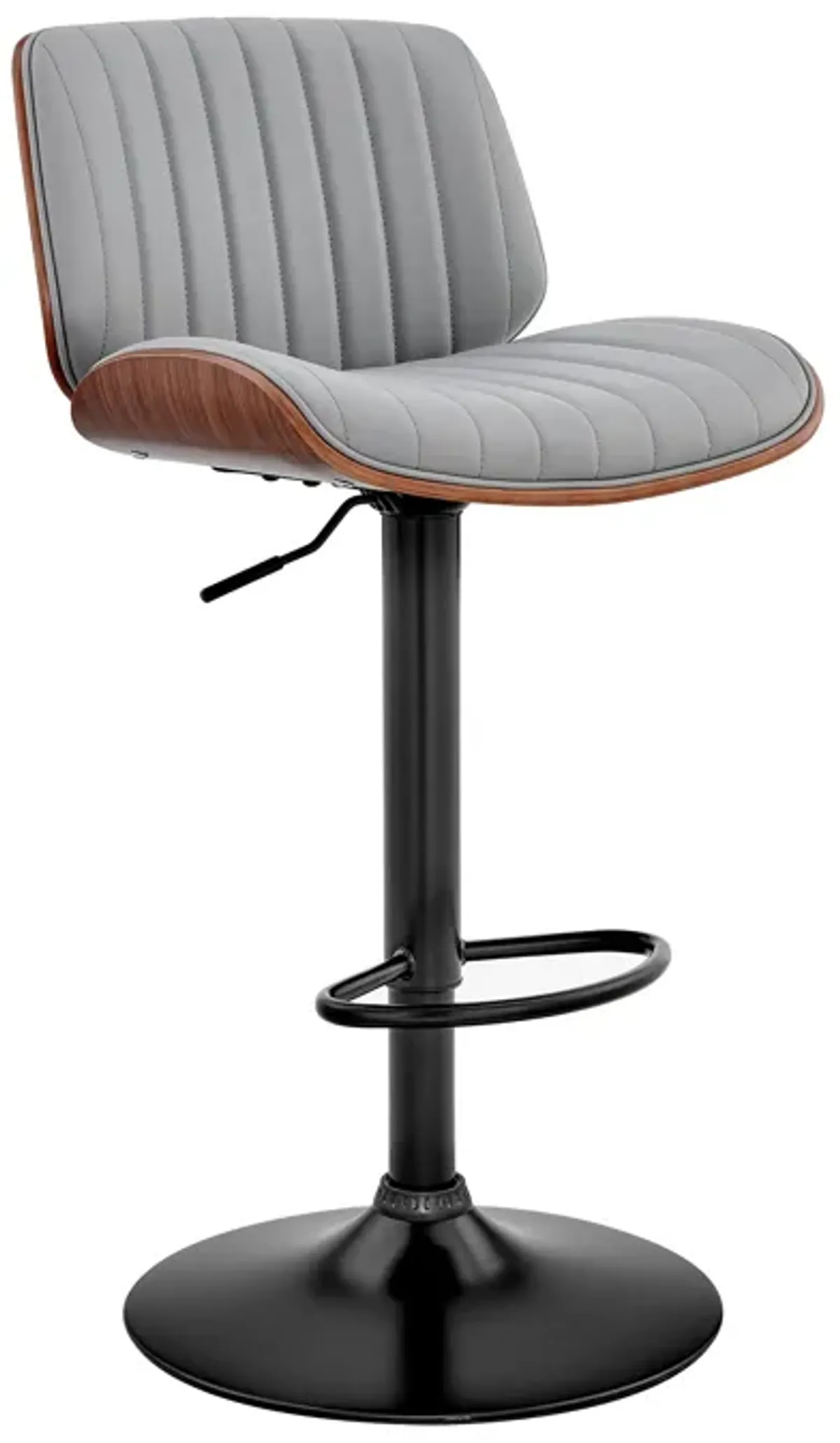 Brock Adjustable Gray Faux Leather and Walnut Wood with Black Finish Bar Stool