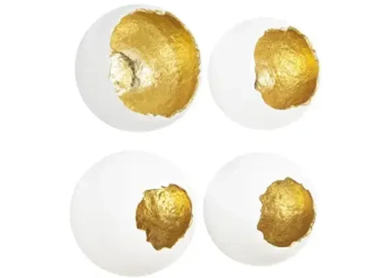 broken egg wall art, white and gold leaf, set of 4