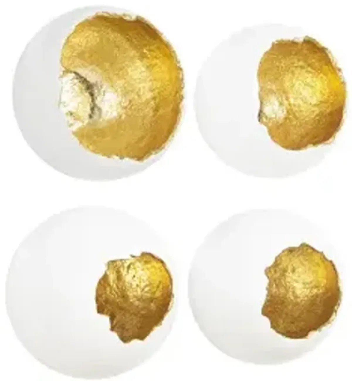 broken egg wall art, white and gold leaf, set of 4