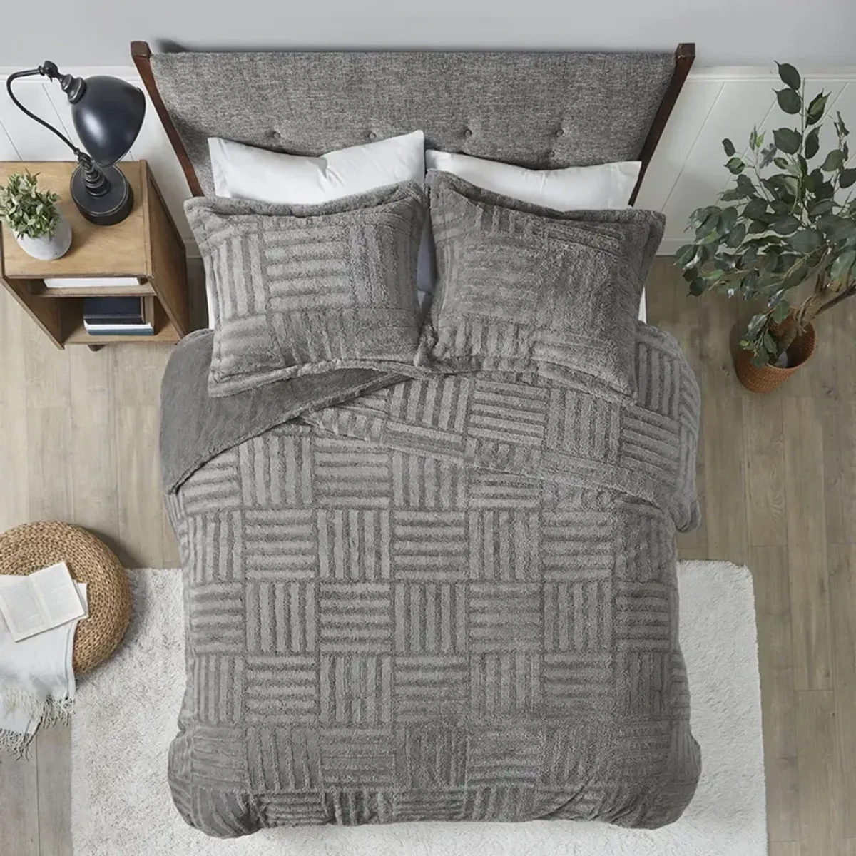 Madison Park Arctic Grey Fur Down Alternative Comforter Mini Set