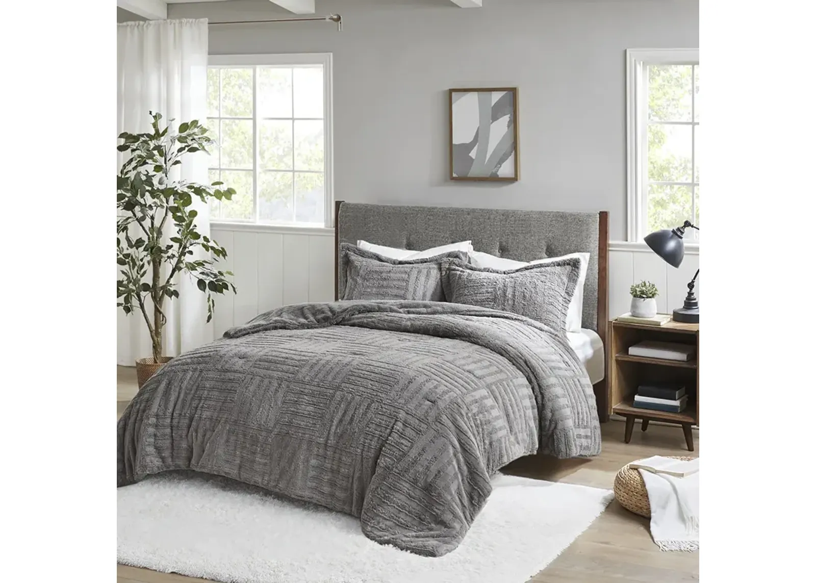 Madison Park Arctic Grey Fur Down Alternative Comforter Mini Set