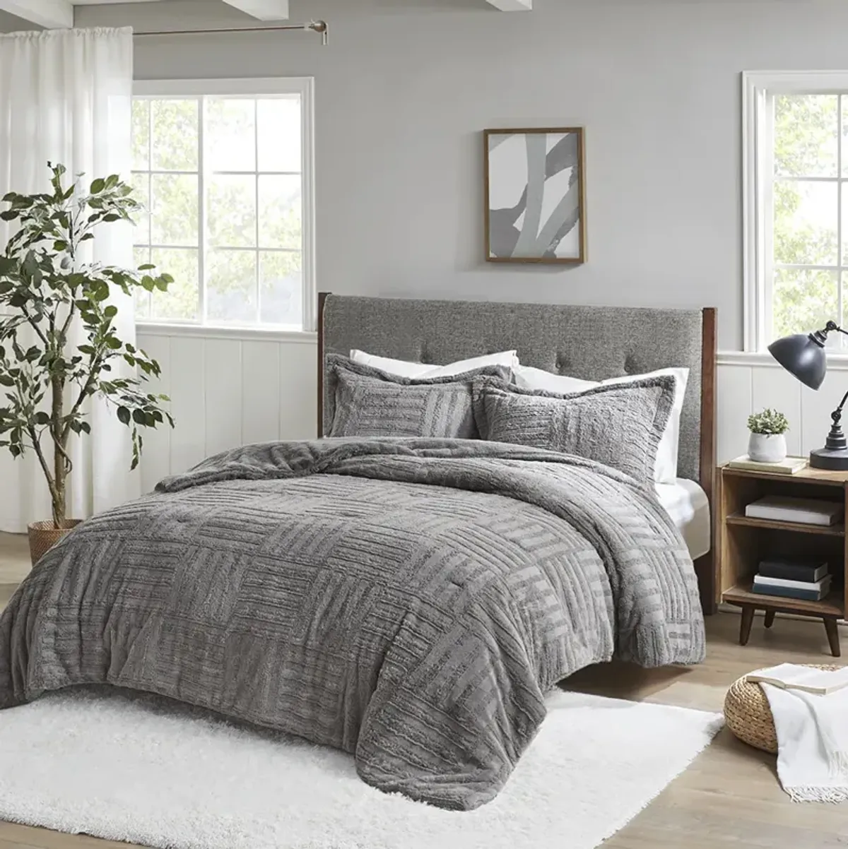 Madison Park Arctic Grey Fur Down Alternative Comforter Mini Set