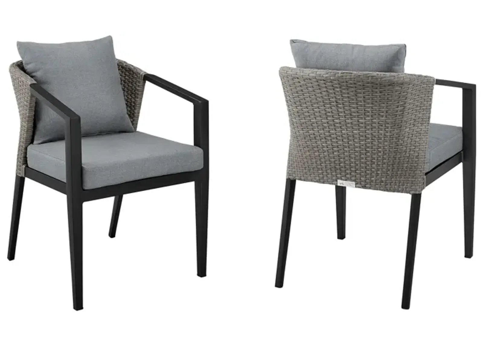 Aileen Outdoor Patio Dining Chairs in Aluminum and Wicker with Gray Cushions - Set of 2