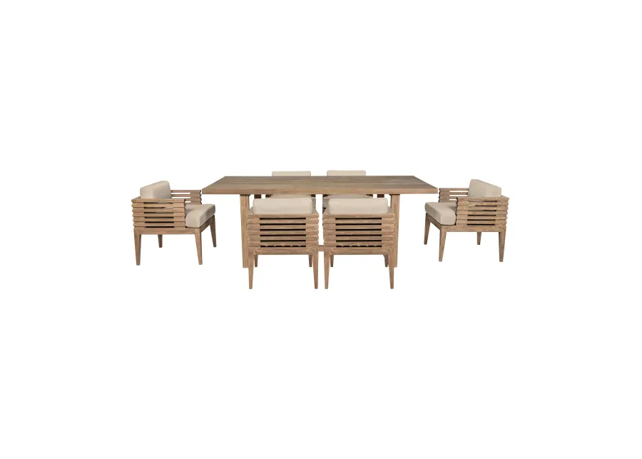 Vivid Outdoor Patio 7 Piece Dining Set in Light Eucalyptus Wood with Taupe Olefin Cushions